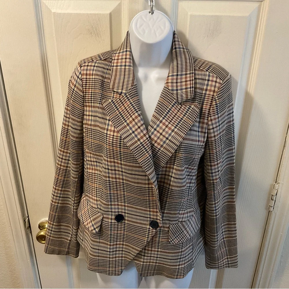 Modcloth Tan and Brown Plaid Blazer - Picture 3 of 11